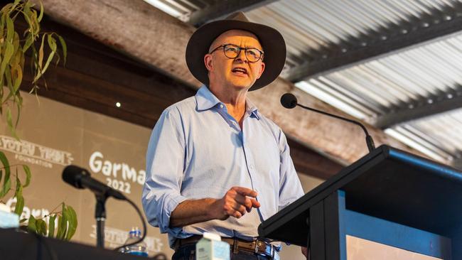 Australian Prime Minister Anthony Albanese speaks during the Garma Festival at Gulkula on July 30, 2022 in East Arnhem, Australia. Picture: Tamati Smith