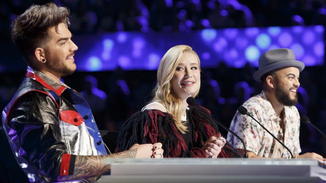 Iggy Azalea, with Adam Lambert and Guy Sebastian, is back in her homeland as a judge on X Factor. (Pic: Channel 7)