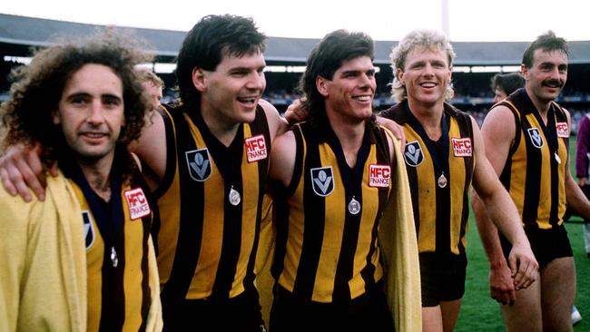 Hawthorn’s premiership teams during the golden era between the late-1980s and early 1990s included stars such as John Platten, Jason Dunstall, Gary Ayres and Dermott Brereton. Picture: Tony Feder