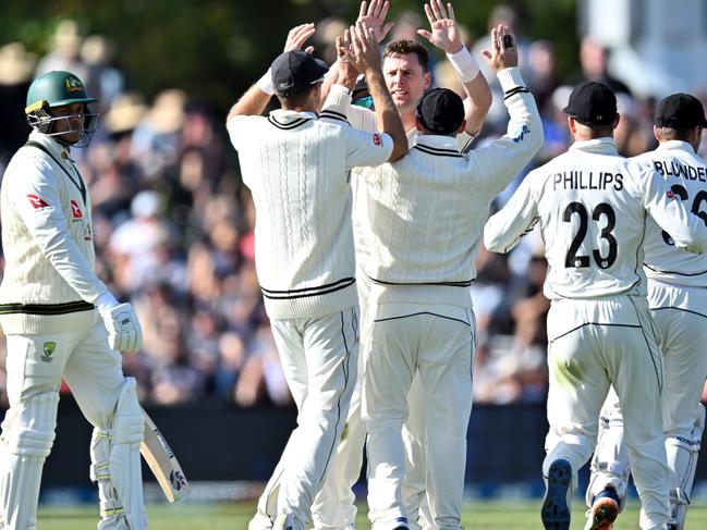 Matt Henry celebrates the wicket of Usman Khawaja. Picture: Getty Images