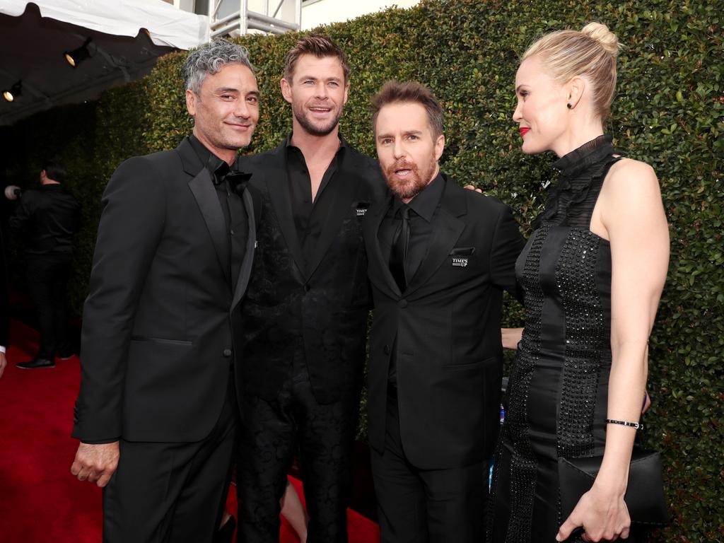 Taika Waititi, Chris Hemsworth, Sam Rockwell and Leslie Bibb attend The 75th Annual Golden Globe Awards at The Beverly Hilton Hotel on January 7, 2018 in Beverly Hills, California. Picture: Getty