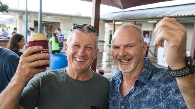 Brett Ciesiolka (left) and Jeff Coutts get behind Brett's daughter Shenae on 2021 Postle Gift Raceday at Club Pittsworth, Saturday, October 30, 2021. Picture: Kevin Farmer