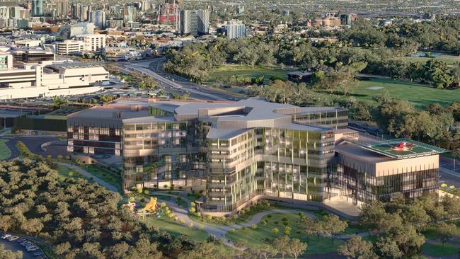 A flyover/ artist impression  of the new Women’s and Children’s Hospital, Adelaide. Construction has begun on the $3.2 billion new Women’s and Children’s Hospital project – as new concept vision gives a fresh glimpse of how the world-class hospital will look. Supplied