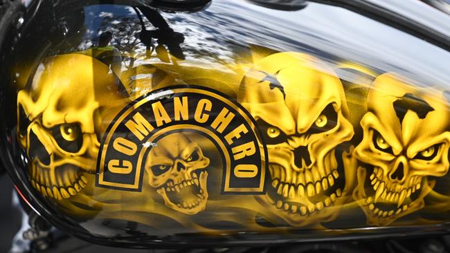 A close up of one motorbike, complete with Comanchero and skull detail. Picture: NewsWire