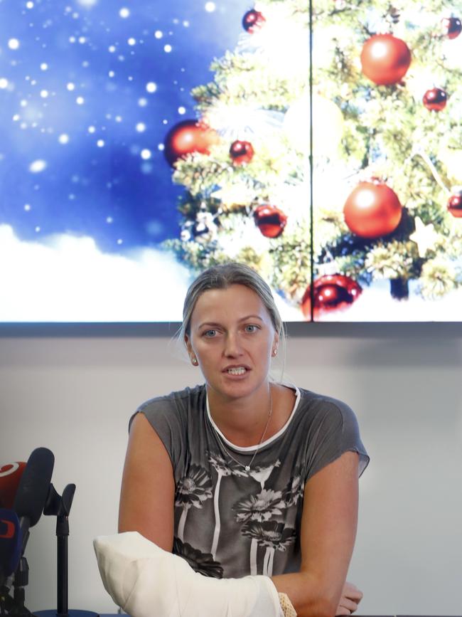 Kvitova was injured in a home invasion in December 2016 where she was stabbed in her left hand. Picture: AP