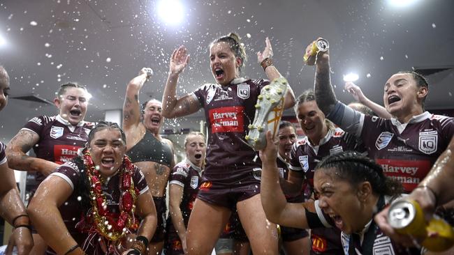 Queensland Maroons celebrate after Women's State of Origin Game 2 2024 win. Picture: NRL Imagery