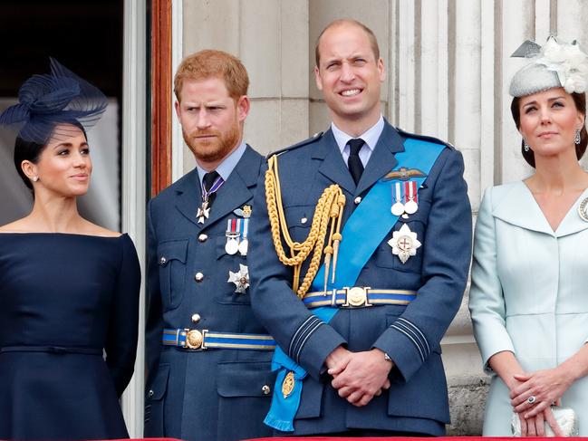 Meghan and Harry, left, have a difficult relationship with William and Kate, right. Picture: Max Mumby/Indigo/Getty Images