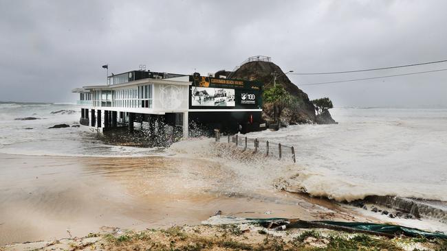 Currumbin Vikings Surf Life Saving Club being battered by waves. Picture: Scott Powick