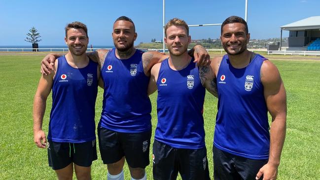 New Warriors recruits Sean O'Sullivan, Addin Fonua Blake, Euan Aitken and Marcelo Montoya at training Source: Warriors.Kiwi