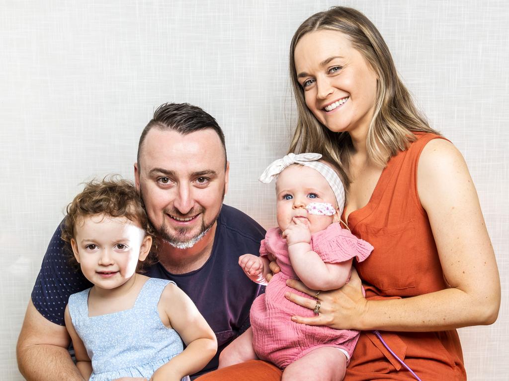 Grant and Kate Gough with Oakley, five months, and Arabella, 2. Picture: Nigel Hallett