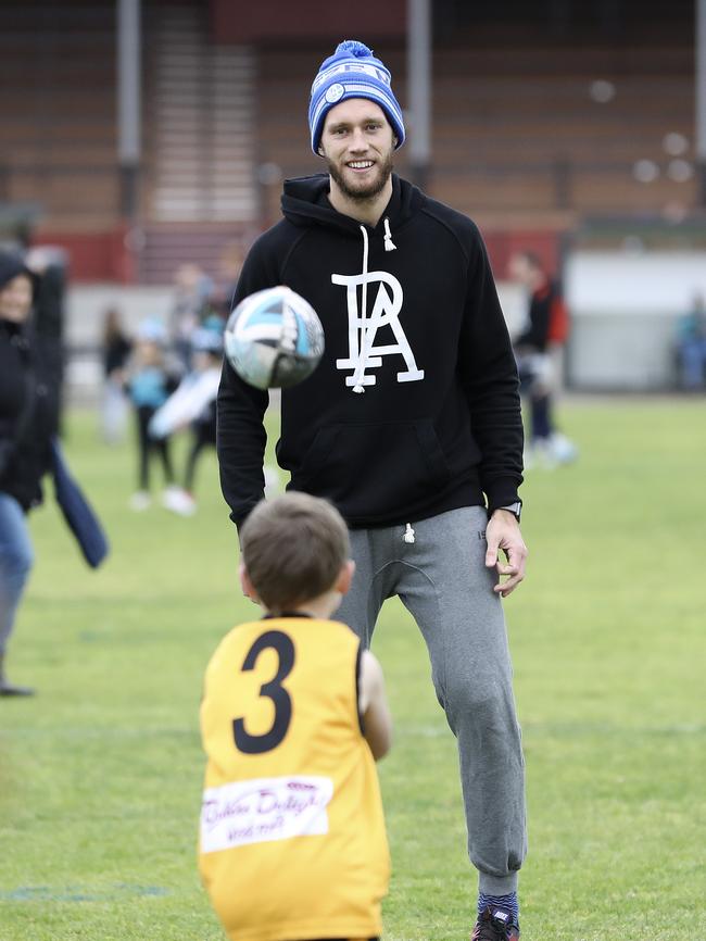 Port Adelaide’s Jack Hombsch during a Power clinic this month. Picture: SARAH REED