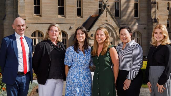 Six teachers from Kincoppal Rose Bay School in Vaucluse, NSW, have been nominated in the 2024 Australia’s Best Teachers campaign — (from left) Mark Stubley, Danielle Fairthorne, Amanda Carreira, Katy Franklin, Zarina Williams, and Grace Bird. Picture: Max Mason-Hubers