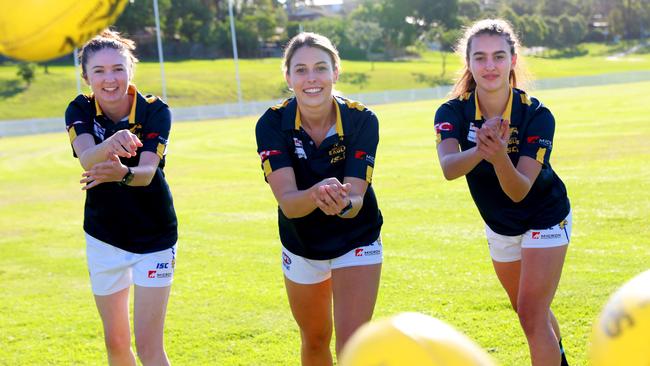 (L-R) East Coast Eagles players Bre Dannellan (25), Jordan Roughan (20) and Brenna Tarrant (17). The Eagles have been invited to join the elite Sydney Women’s Premier Division competition for 2019. Pictures: Angelo Velardo