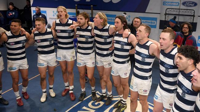 The Cats share top spot with Collingwood. Picture: Morgan Hancock/AFL Photos/via Getty Images