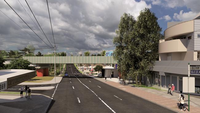 An artist's impression of the rail bridge over Lower Plenty Rd, Rosanna.