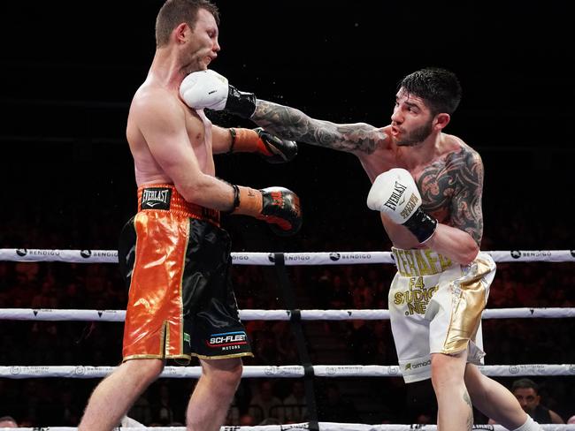 Australian boxers Jeff Horn and Michael Zerafa compete in Bendigo. Picture: Michael Dodge