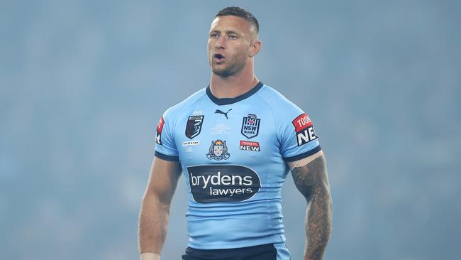 SYDNEY, AUSTRALIA - JUNE 08: Tariq Sims of the Blues prepares for kick-off during game one of the 2022 State of Origin series between the New South Wales Blues and the Queensland Maroons at Accor Stadium on June 08, 2022, in Sydney, Australia. (Photo by Mark Kolbe/Getty Images)