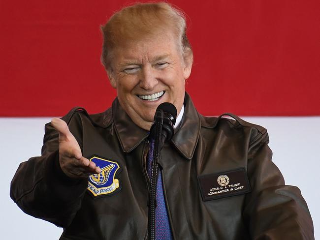 US President Donald Trump addresses US soldiers. Picture: Toshifumi Kitamura/AFP