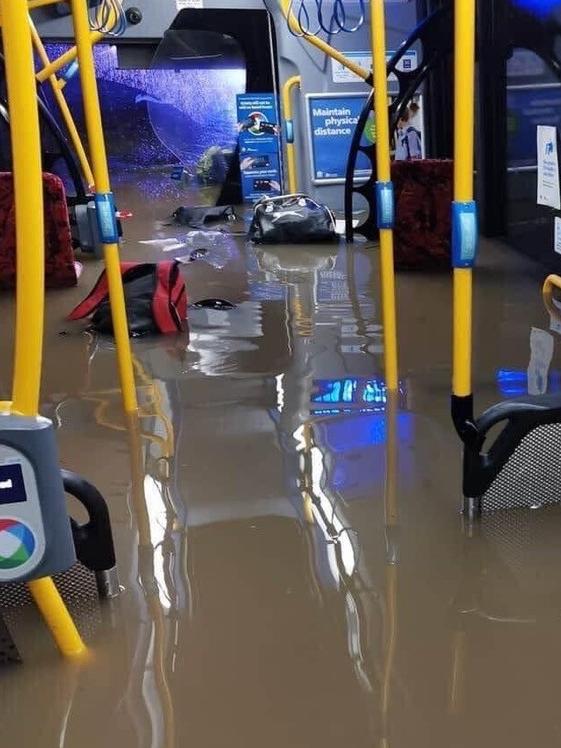 A picture of the bus flooded in Newcastle, from the inside. Picture: supplied.