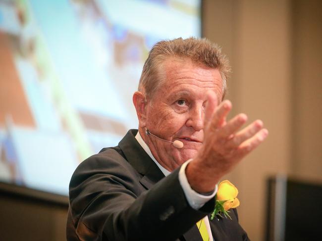 Head Auctioneer Andrew Bell as Ray White Surfers Paradise Group holds its annual  mega auciton event with up to 3000 hopefuls attend over the day.Picture: Glenn Campbell