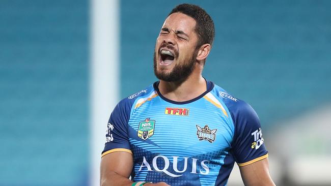 Jarryd Hayne expresses his frustration in the round 21 match against Wests Tigers. Picture: Getty