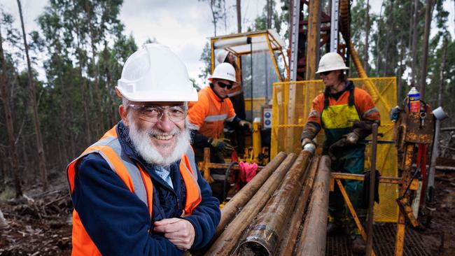 Joseph Gutnick, CEO of Mazel Resources, at a drilling site on the company’s mine exploration lease at Moina, Tasmania. Picture: Peter Mathew