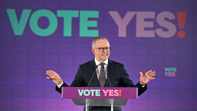 Prime Minister Anthony Albanese at the Yes23 campaign launch announcing the voice referendum will be held on October 14. Picture: Brenton Edwards/NCA NewsWire