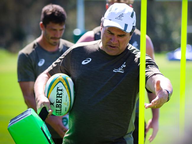 Dave Rennie ovesees his first Wallabies training session. Picture: Andrew Phan