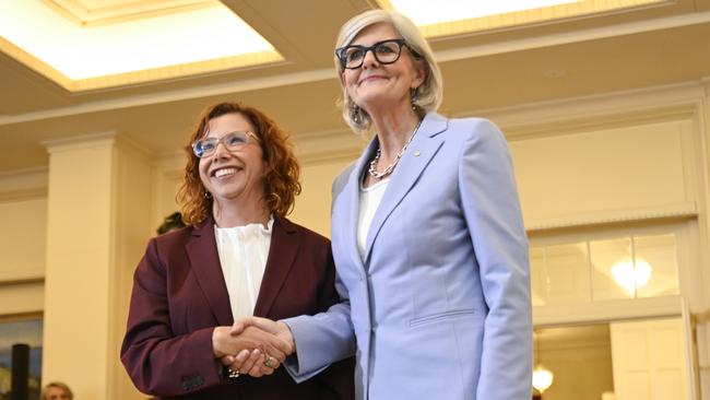 Governor-General Sam Mostyn and new Employment and Workplace Relations Minister Amanda Rishworth during the swearing-in ceremony in Canberra on Tuesday. Picture: NewsWire / Martin Ollman