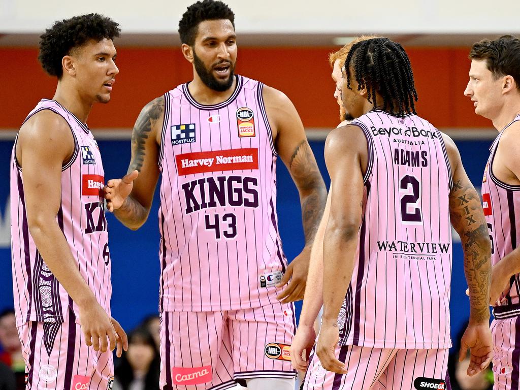 Jonah Bolden and Sydney Kings teammates in their shock loss to the Phoenix on Thursday night. Picture: Josh Chadwick/Getty Images