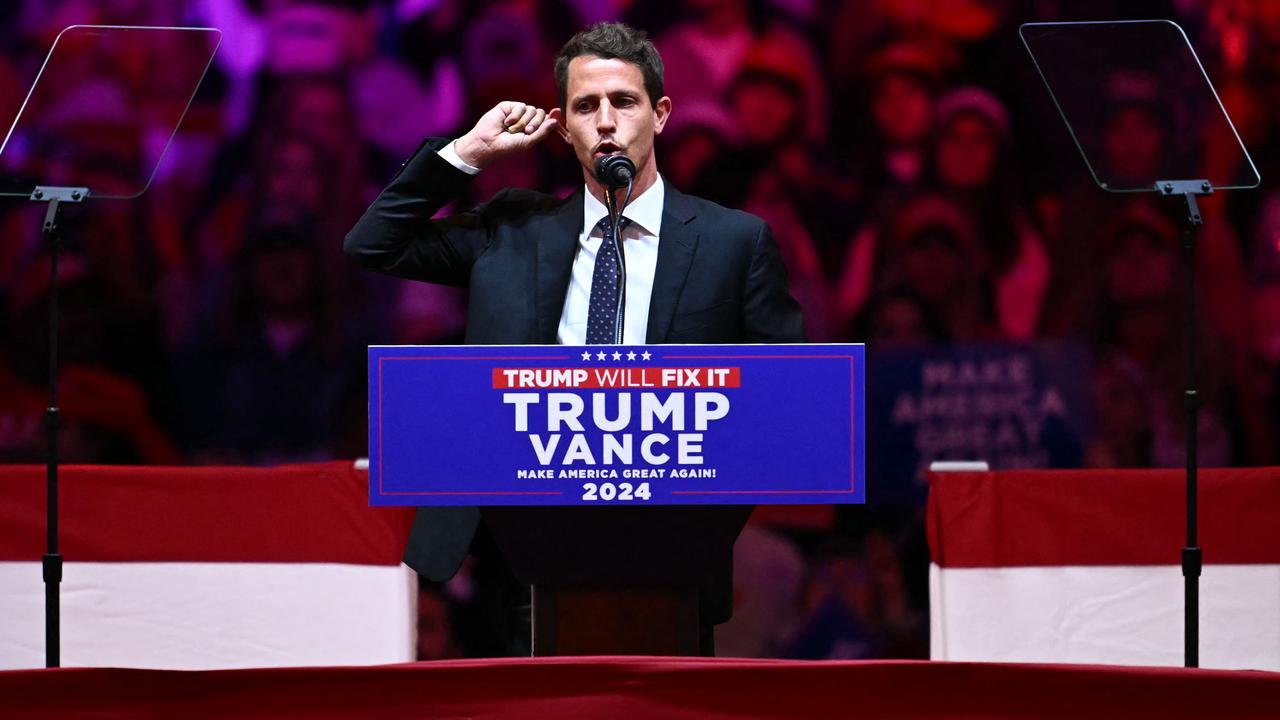 Tony Hinchcliffe speaks before Republican presidential nominee former President Donald Trump during a campaign rally at Madison Square Garden, Sunday, Oct. 27, 2024, in New York. Picture: Angela Weiss/AFP