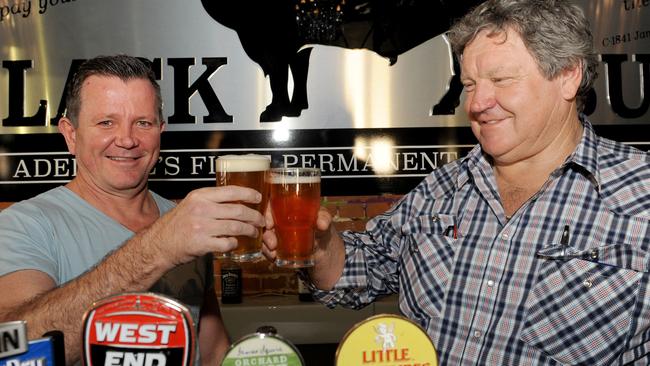 David O'Connell and John Meek at the Black Bull Hotel on Hindley Street, Adelaide.