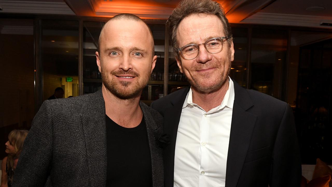 Aaron Paul and Bryan Cranston at the afterparty for the premiere of El Camino: A Breaking Bad Movie.