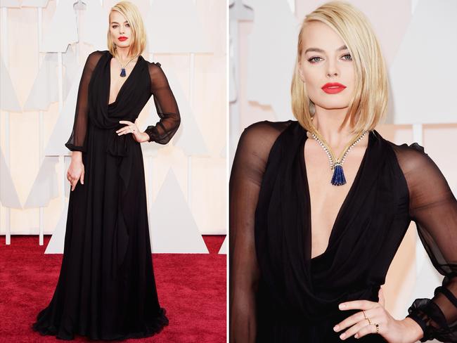 HOLLYWOOD’S glitterati are dressed to thrill as they attend the 87th Academy Awards ceremony in California. Margot Robbie at the Oscars 2015 red carpet. Picture: