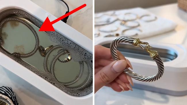 Keep your jewellery sparkling with this easy-to-use ultrasonic jewellery cleaner. Picture: TikTok/@catherinegrey.xo