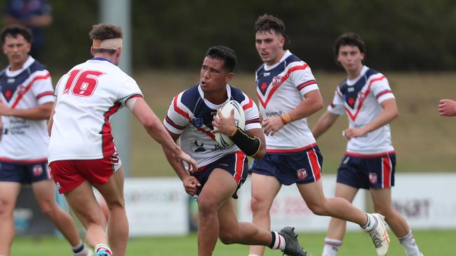 Josiah Fesolai in action for the Central Coast Roosters against the Monaro Colts in round one of the Laurie Daley Cup. Picture: Sue Graham