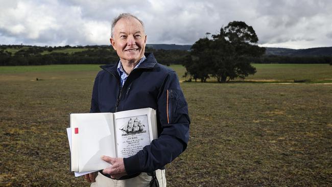 Young Bingham Hutchinson great-grandson Tom is selling the block of land and still has his great-grandfather’s diary from the trip to SA. Picture: Sarah Reed