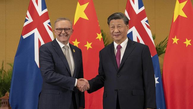 Anthony Albanese meets Chinaese President Xi Jinping during the G20 summit in Indonesia on November 15, 2022..