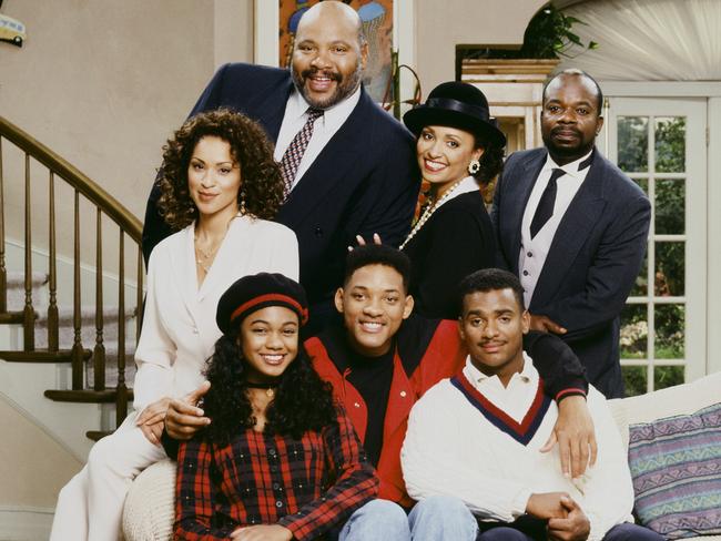 The cast of The Fresh Prince of Bel-Air (l-r) Back: Karyn Parsons as Hilary Banks, James Avery as Philip Banks, Daphne Reid as Vivian Banks, Joseph Marcell as Geoffrey; Front: Tatyana Ali as Ashley Banks, Will Smith as William 'Will' Smith, Alfonso Ribeiro as Carlton Banks. Picture: Getty