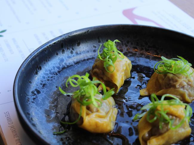 Dana Eating House’s wallaby dumplings, which feature silky wrappers that envelope dense wallaby filling. Picture: Supplied