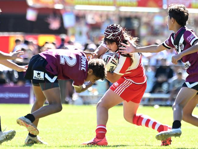 Year 7 Brisbane Broncos old boys challenge match between Marsden SHS and Palm Beach Currumbin SHS.Thursday July 18, 2024. Picture, John Gass