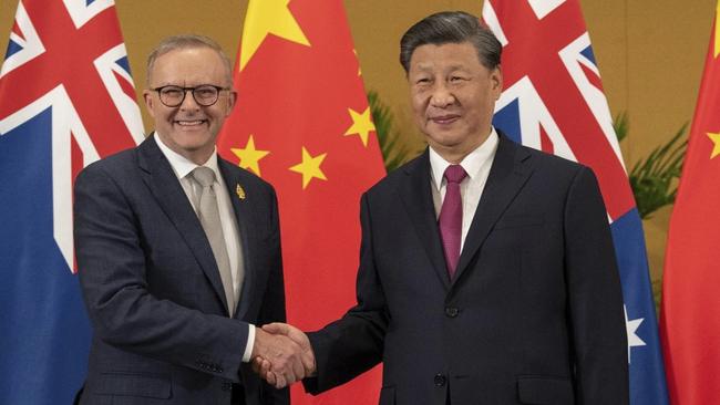 Anthony Albanese meets Chinese President Xi Jinping in Bali on Tuesday. Picture: Twitter