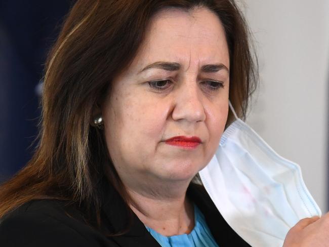 BRISBANE, AUSTRALIA - NewsWire Photos - OCTOBER 5, 2021.Queensland Premier Annastacia Palaszczuk is seen during a press conference to provide a Covid update.Picture: NCA NewsWire / Dan Peled