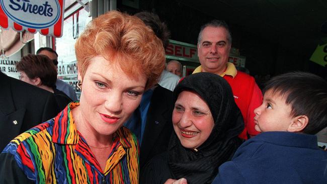 One Nation's Pauline Hanson met Australians born overseas during a Riverwood street walk in 1998.