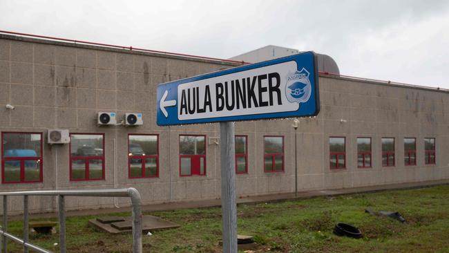 A sign reading “Bunker Room” points the way to the special courtroom that will host the Rinascita-Scott maxi-trial. Picture: AFP