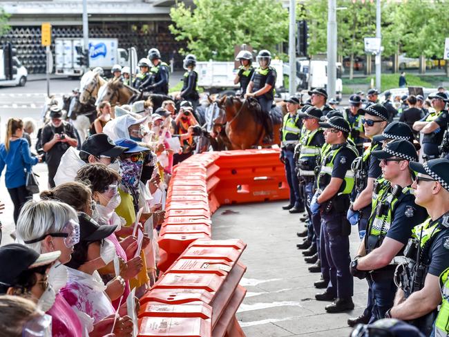 Climate change activists blockade the IMARC conference at the Melbourne Exhibition Centre in 2019. Picture: Jake Nowakowski