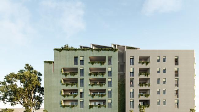 An image of Nightingale Housing's first proposed apartment project for Adelaide, which would be built at Bowden and feature affordable housing, including a portion quarantined for essential workers. Picture: Meche Studio