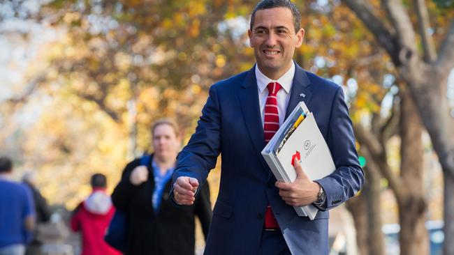 Treasurer Tom Koutsantonis arrives to deliver the 2017-2018 State Budget at State Parliament. Picture: Ben Macmahon/AAP