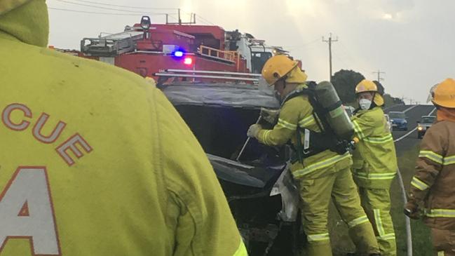 Firefighters respond to the car fire near Kilcunda on Friday, October 25. Picture: Supplied