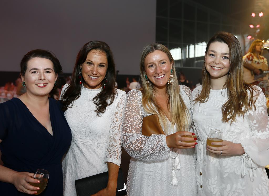 SOCIALS - Be Hers - change lives, end slavery event / ball at PW3, Hobart last night. (L-R) Grace Van Veen of Electrona, Emily Lambert of Howrah, Nell Davey and Marilla Glover both of Glebe Hill Estate. Picture: MATT THOMPSON